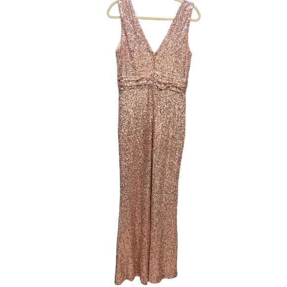 Belle Badgley Mischka Rose Gold Sequin Formal Evening Gown - Picture 8 of 10